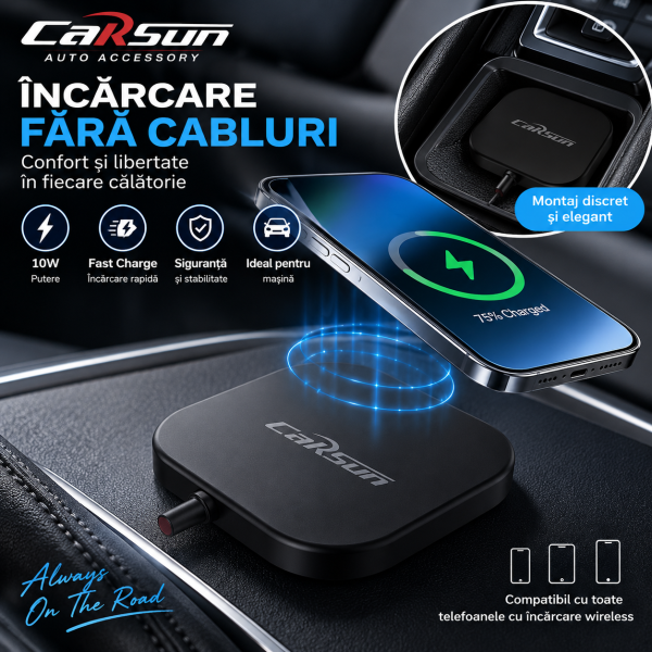 Incarcator Wireless Auto pentru Telefon 10W, Fast Charge, 12V, ABS – Model