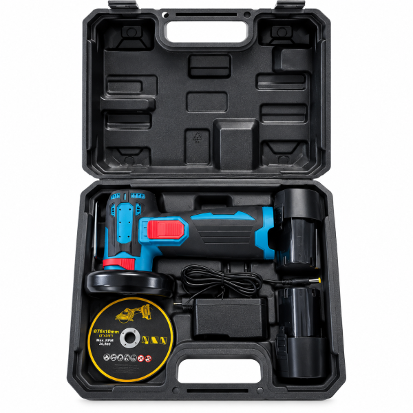 Mini Polizor Unghiular cu Acumulator 12V PA1837, 2 Baterii Li-Ion, 2 Discuri 76 mm, Valiză Transport