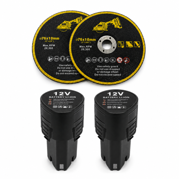 Mini Polizor Unghiular cu Acumulator 12V PA1837, 2 Baterii Li-Ion, 2 Discuri 76 mm, Valiză Transport