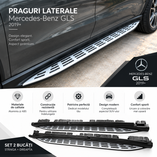 Praguri Laterale Mercedes-Benz GLS X167 2026 din Aluminiu Set 2 Bucăți