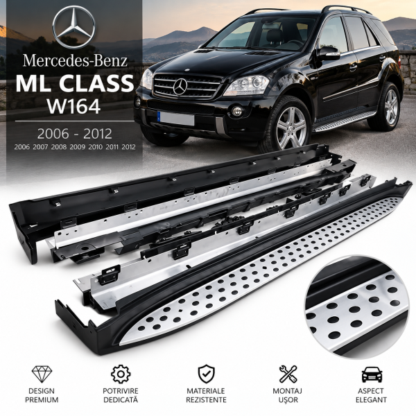 Praguri laterale Mercedes ML W164 2006–2012 aluminiu premium pachet complet impreuna cu kitul de mulaj