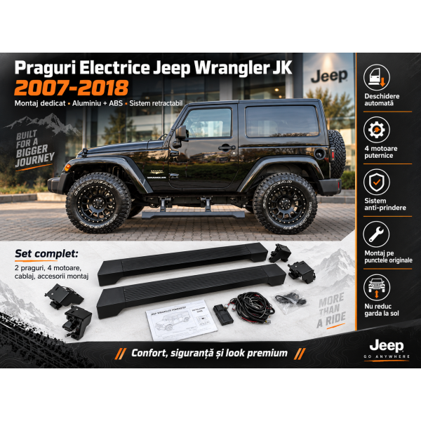 Praguri Electrice Jeep Wrangler JK 4 Uși 2007-2018 – Trepte Laterale Retractabile Aluminiu