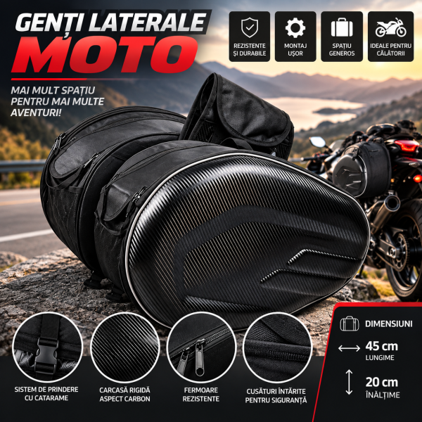 Genti laterale YAMAHA YZF-R7   moto , set 2 bucăți, rigide, aspect carbon, 45 cm cu husa pentru potritecti antiploaie