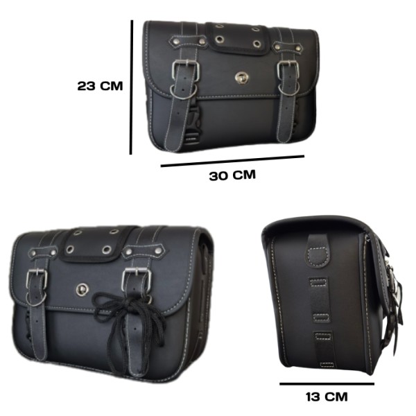 Genti laterale JAWA PERAK  moto choper, set 2 bucăți, piele ecologică, 30x23x13 cm