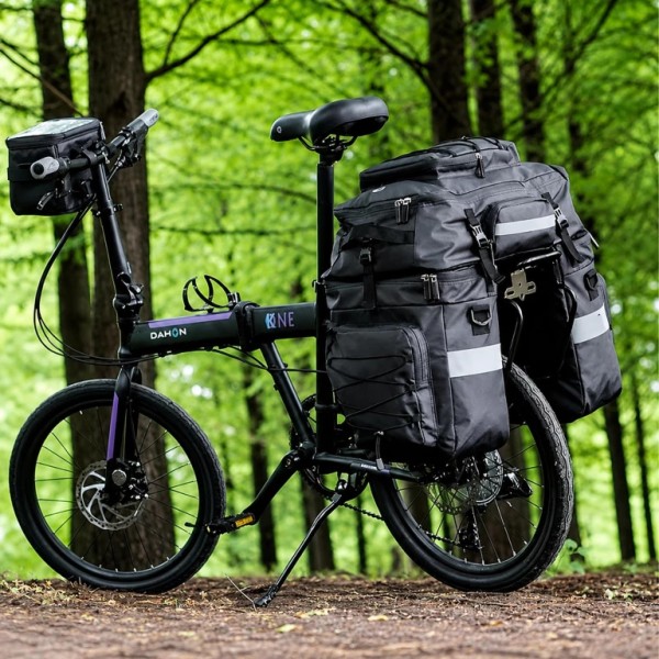 Geanta portbagaj Bicicleta 3 în 1, 48L XXL, Impermeabilă, Set Genți Laterale și Rucsac pentru Portbagaj, Husă Ploaie, Elemente Reflectorizante