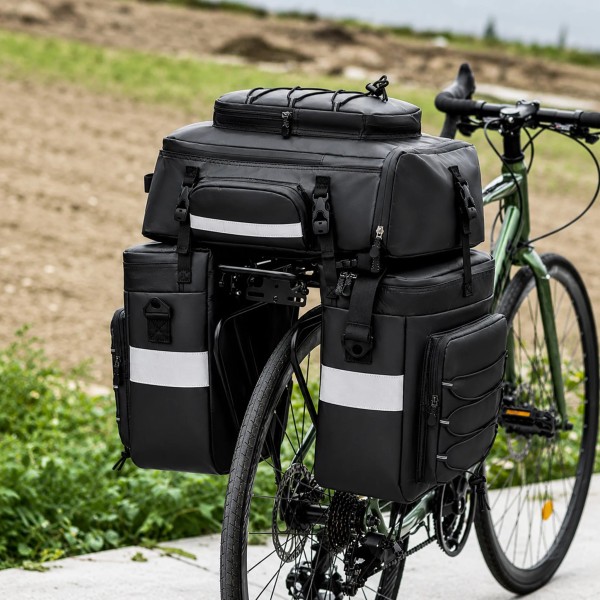 Geanta portbagaj Bicicleta 3 în 1, 48L XXL, Impermeabilă, Set Genți Laterale și Rucsac pentru Portbagaj, Husă Ploaie, Elemente Reflectorizante