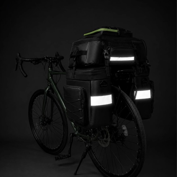 Geanta portbagaj Bicicleta 3 în 1, 48L XXL, Impermeabilă, Set Genți Laterale și Rucsac pentru Portbagaj, Husă Ploaie, Elemente Reflectorizante