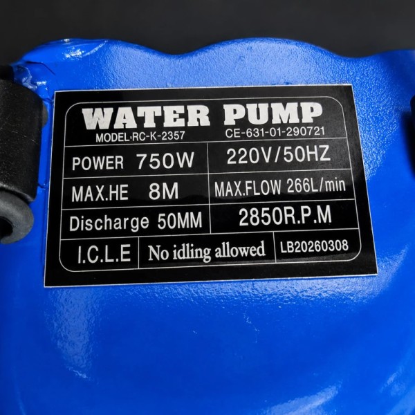 Pompa Submersibila Apa Murdara și Fosa Septică 750W cu Tocator, Debit 15.960 L/h, Corp Fontă, Furtun Refulare 30m, Racord 2” – Set Complet