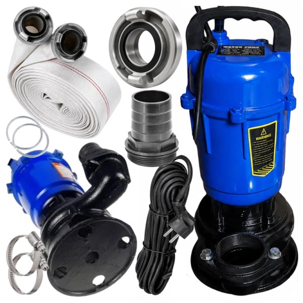 Pompa Submersibila Apa Murdara și Fosa Septică 750W cu Tocator, Debit 15.960 L/h, Corp Fontă, Furtun Refulare 30m, Racord 2” – Set Complet