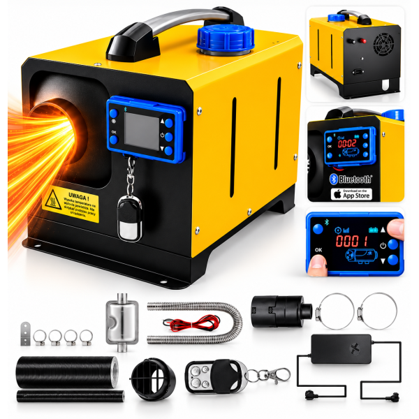 Sirocou 8 kw Incalzitor Bluetooth și Aplicație Android IOS portabil rezervor 5L 12-24V 8KW rulota camper garaj casa, diesel Telecomanda,programare din telefon