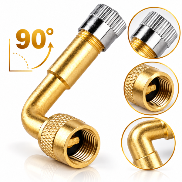 Set 100 prelungitoare valve auto 90° grade din alama – adaptoare pentru umflarea anvelopelor