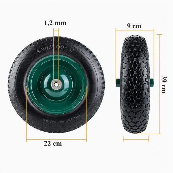 Roata completa  roaba 4.80/4.00-8, cu camera, ax și rulmenți, janta metalica, capacitate 195 kg