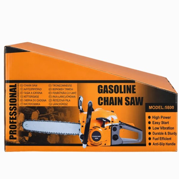 Drujba pe benzina pentru taiat lemne, set complet cu 2 șine de ghidaj 40 cm și 45 cm, 2 lanțuri și accesorii