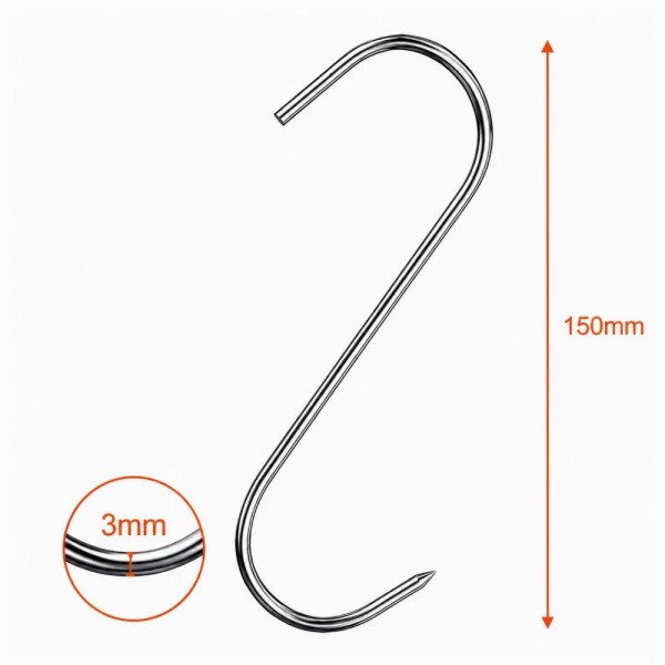 Set 15 Carlige pentru Afumatoare macelarie din Inox – 15 cm, Grosime 3 mm