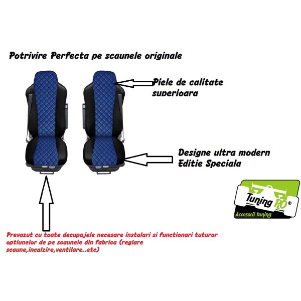 Huse Scaune piele MAN L2000 piele romb culoare Albastru, Editie Speciala