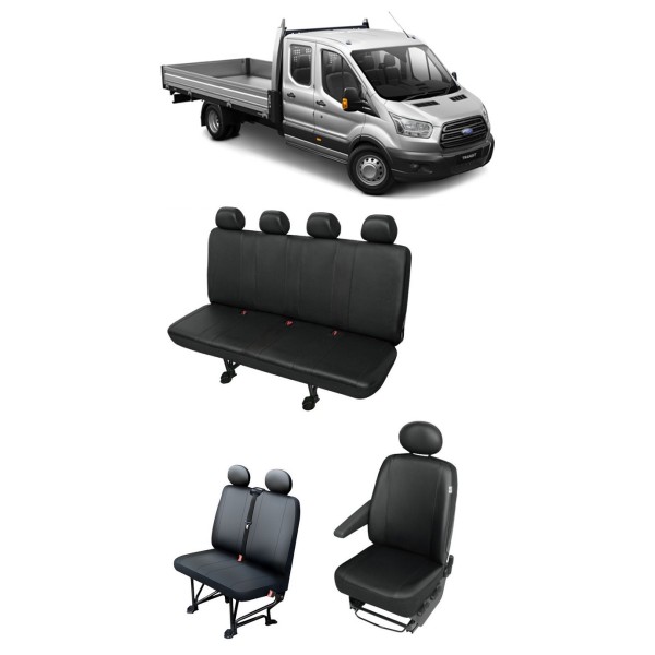 Huse Scaune Dedicate Din Piele Pentru Ford Transit 2015-2019 Cabina Dubla 7 Locuri ,Doka