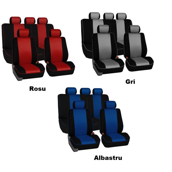 Huse Scaune Dedicate Dacia Logan 2008 Premium (Rosu/Albastru/Gri)