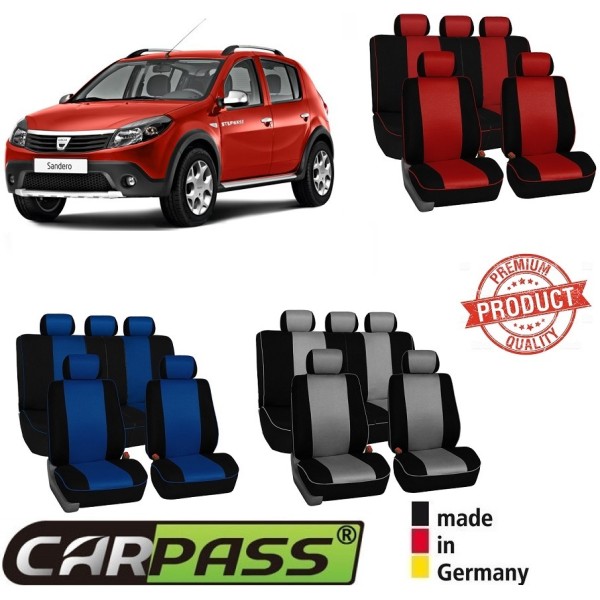 Huse Scaune Dedicate Dacia Sandero 2007-2011 Premium (Rosu/Albastru/Gri)